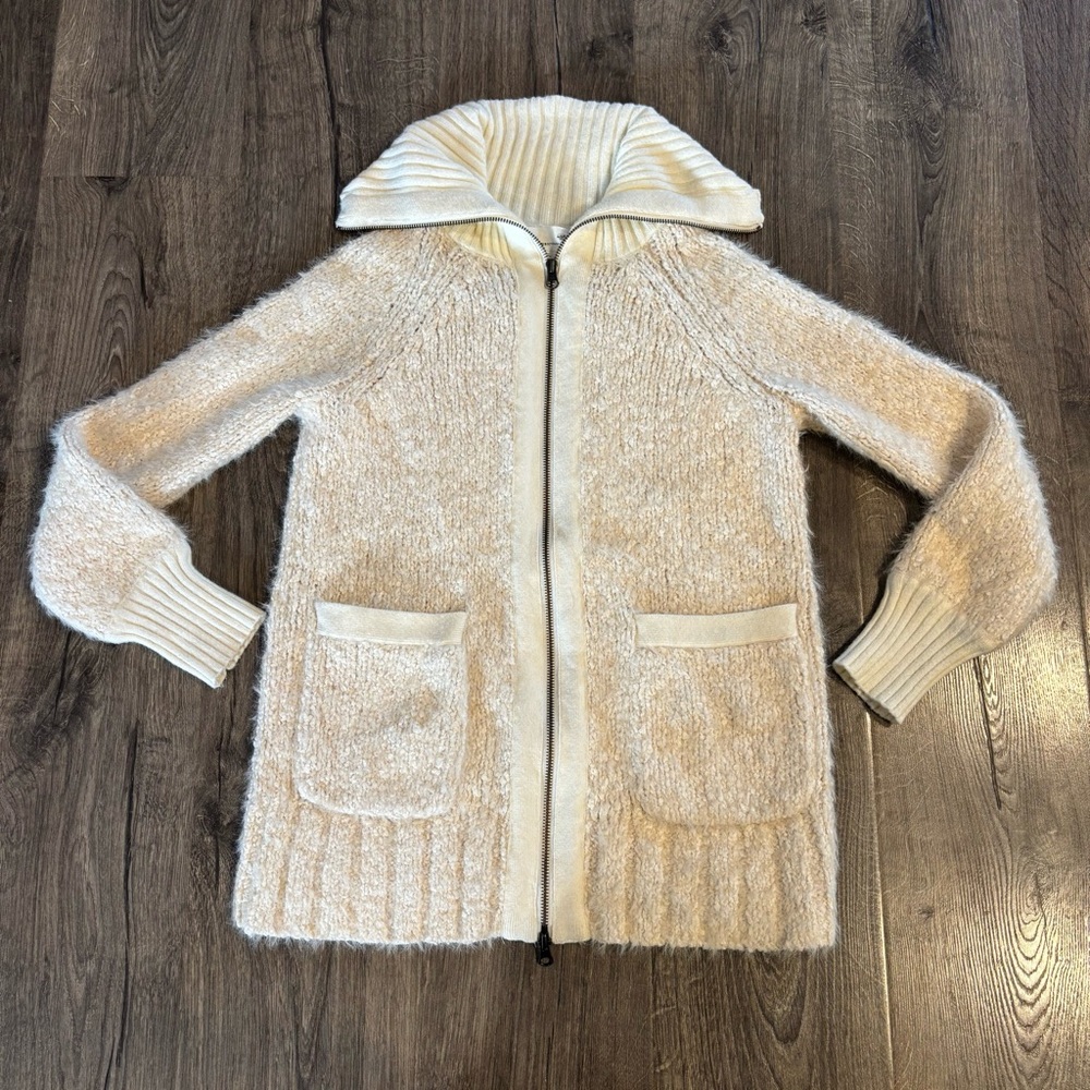 A By Anthropologie Oversized Full Zip Sweater Womens Extra Small Ivory EUC